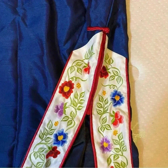 Asian-style Women's Evening Party Dress Back Zip Floral-Ivy Print Sapphire Blue - Picture 8 of 16